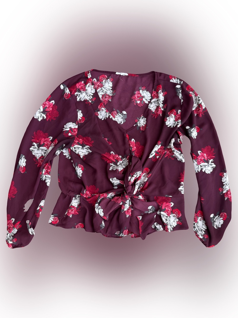 Women’s Floral Tie-Front Blouse - Burgundy